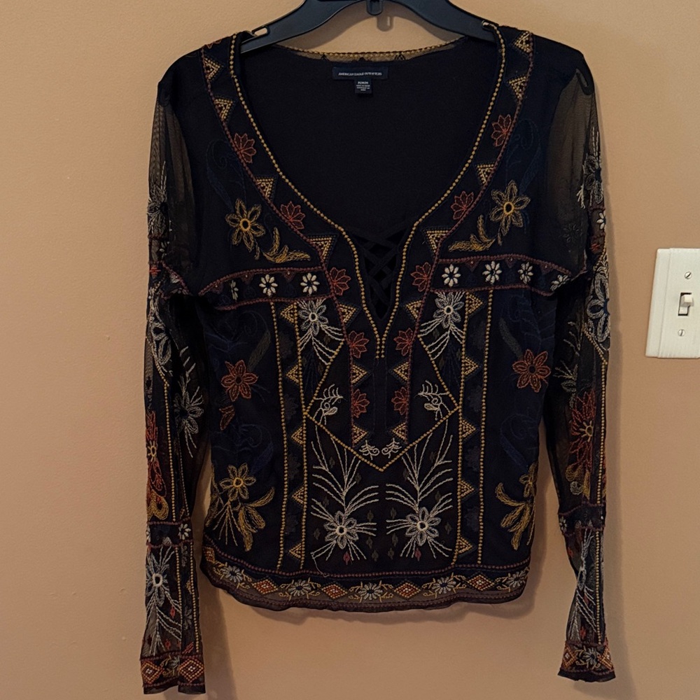 Embroidered Black Women's Top